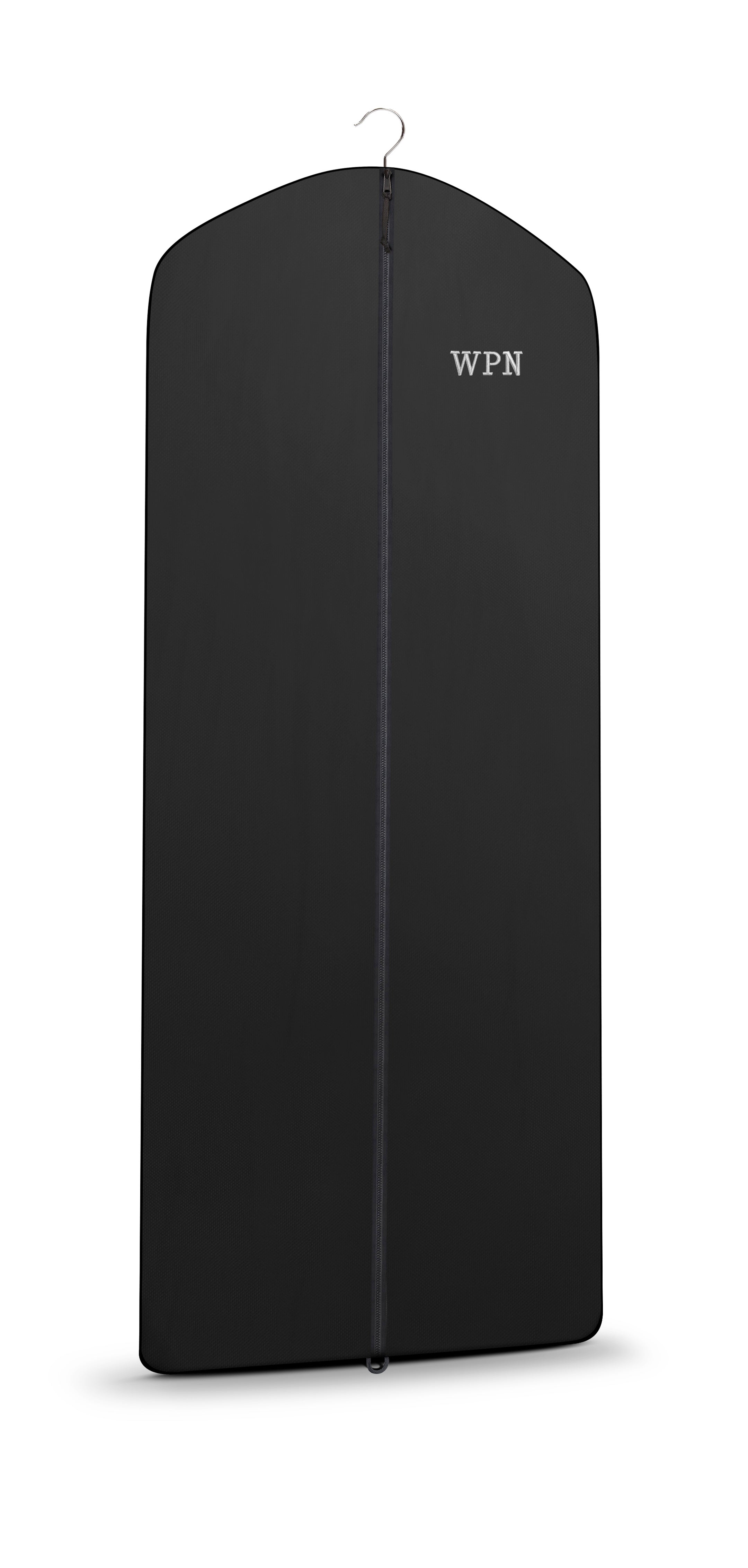 Black garment bag with 'WFN' branding on a white background