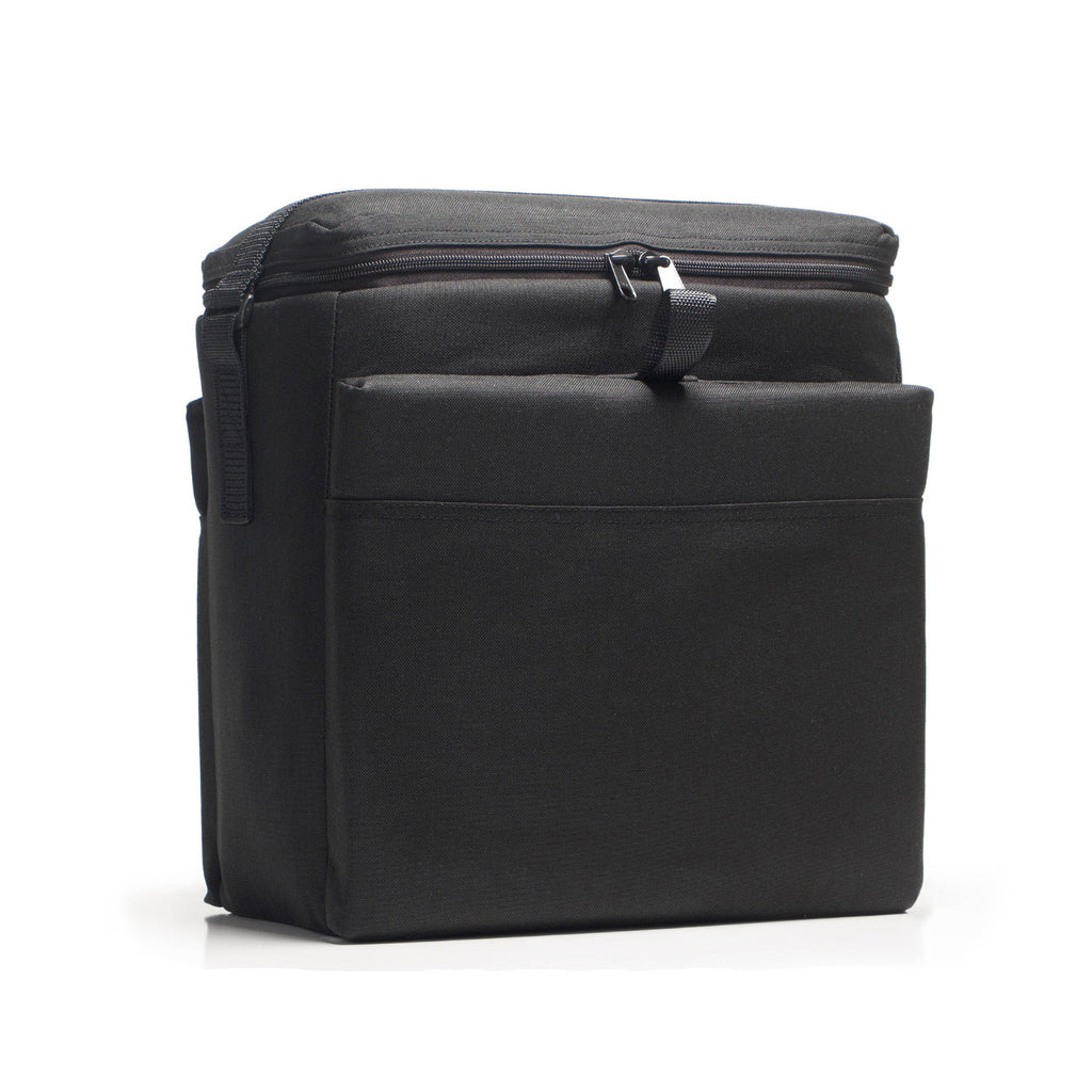 Black rectangular bag with a zipper on a white background