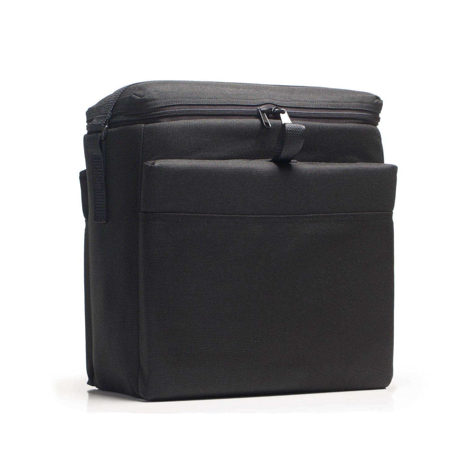 Black rectangular bag with a zipper on a white background