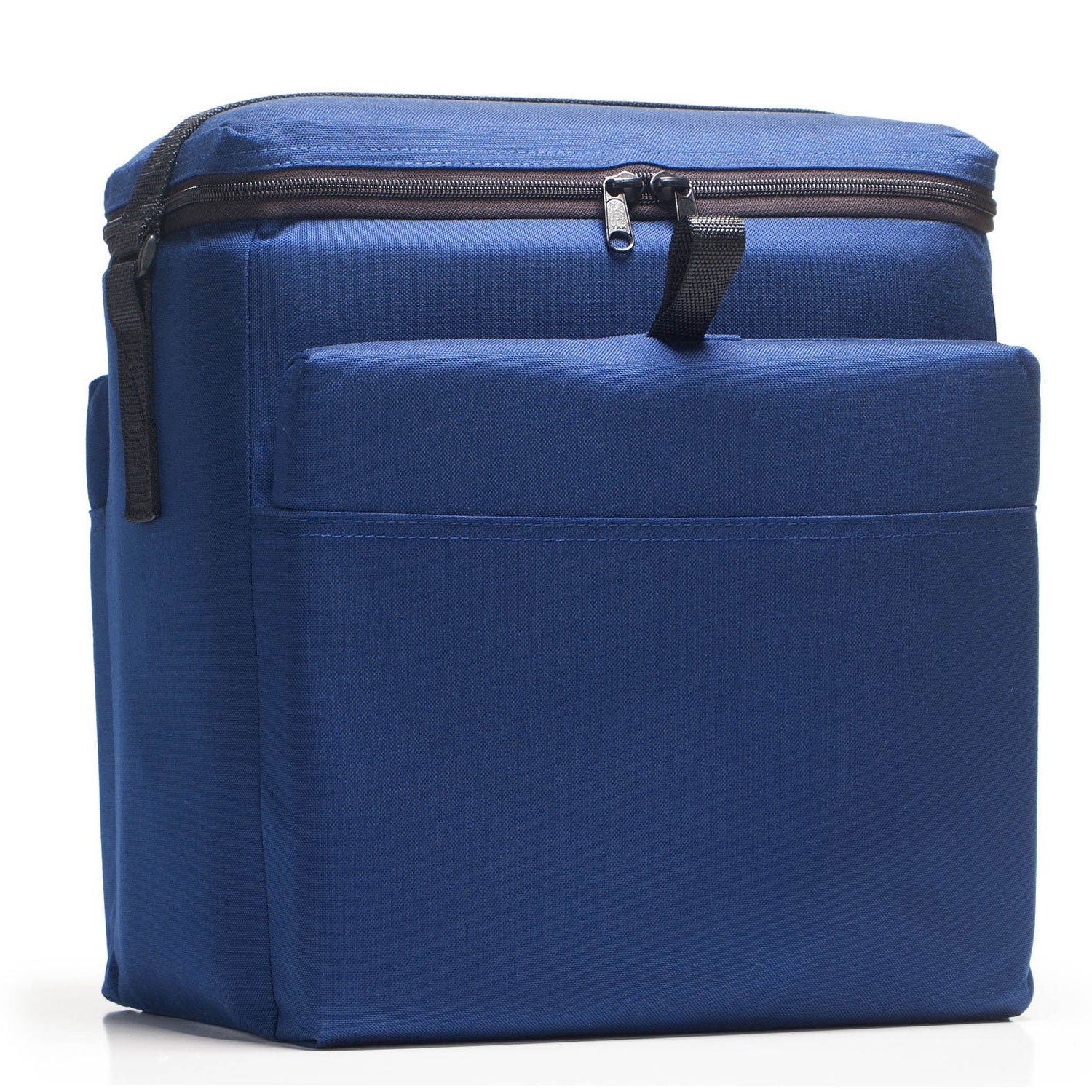Blue backpack with a zipper on a white background