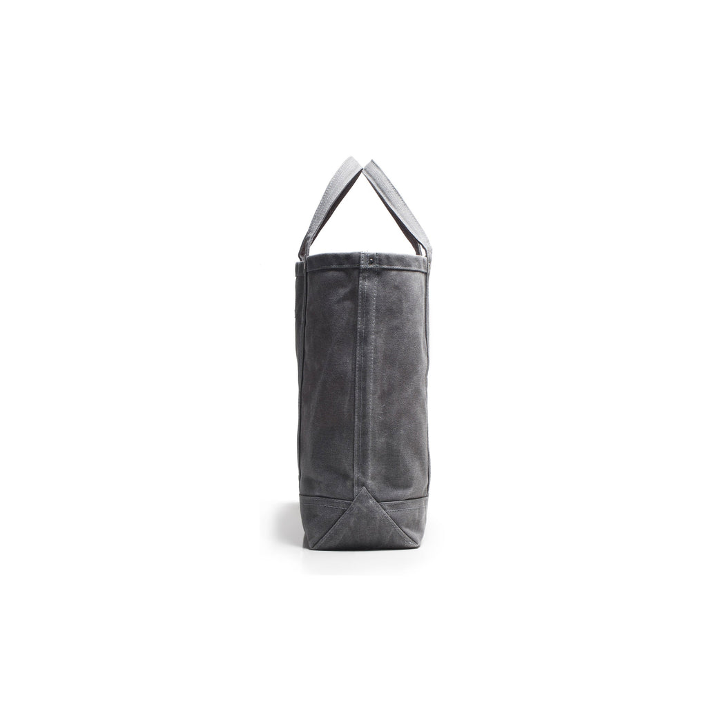 Gray tote bag with a handle on a white background