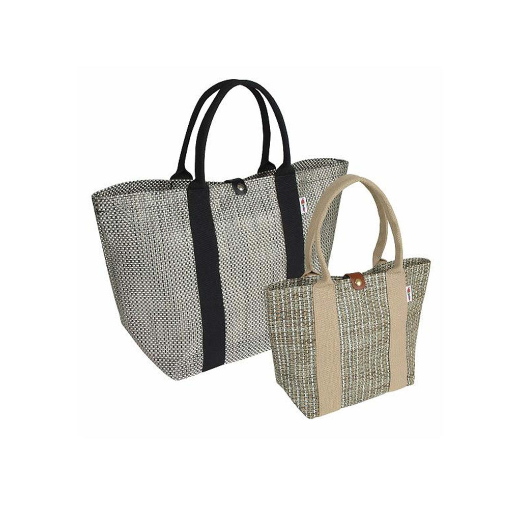 Two tote bags, one larger and one smaller, on a white background